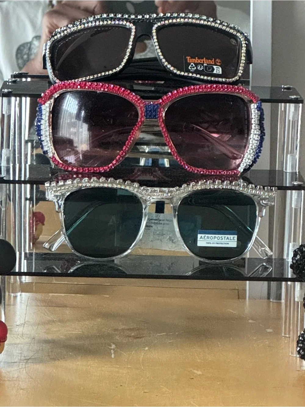 Aeropostale Clear Frame Sunglasses with Teal Lenses and Crystal Trim